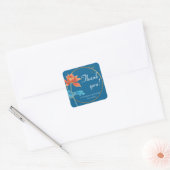 Lotus Flower Oranje & Blue Wedding Bedankt Vierkante Sticker (Envelop)
