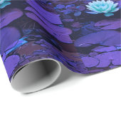 Lotus Flower Paars Blue Turquoise Floral Pattern Cadeaupapier (Rol Hoek)