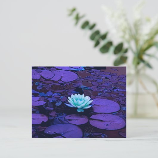 Lotus Flower Paars Blue Turquoise Floral Pond Zen Briefkaart (Staand voorkant)