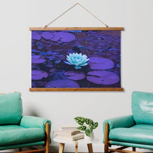 Lotus Flower Paars Blue Turquoise Floral Pond Zen Hangend Wandkleed (Woonkamer)