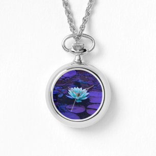 Lotus Flower Paars Blue Turquoise Floral Pond Zen Horloge