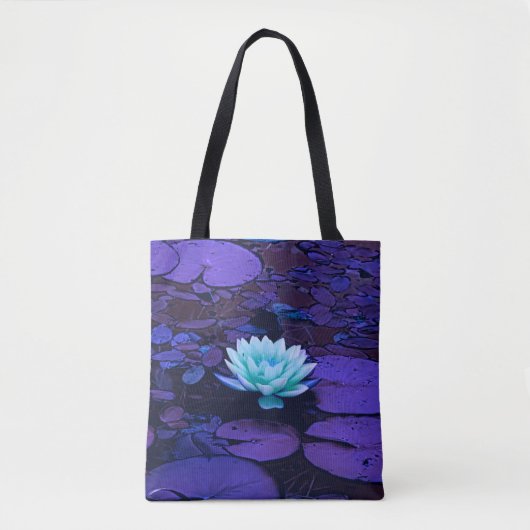 Lotus Flower Paars Blue Turquoise Floral Pond Zen Tote Bag (Voorkant)
