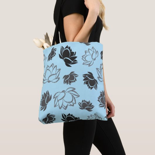 Lotus Flower Pattern in Grey Color Tote Bag (Dichtbij)