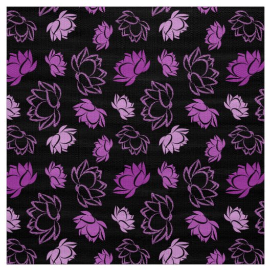 Lotus Flower Pattern in Paarse kleur Stof (Swatch)