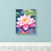Lotus Flower Pink Water Lily Watercolor Pond Canvas Afdruk (Insitu (Houten vloer))