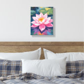 Lotus Flower Pink Water Lily Watercolor Pond Canvas Afdruk (Insitu (Slaapkamer))