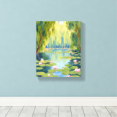 Lotus Flower Pond | Green Watercolor Nature Canvas Afdruk (Insitu (Houten vloer))