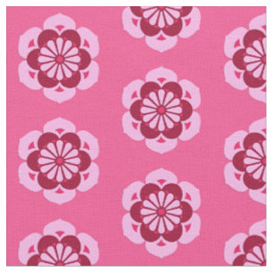 Lotus Flower Print, Fuchsia Pink en Bourgogne Stof