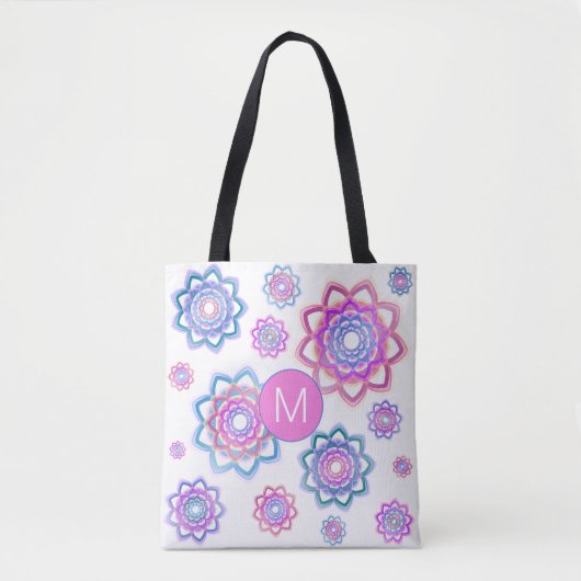 Lotus Flower Simple Pink Pastel Green Monogram Tote Bag (Voorkant)