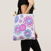 Lotus Flower Simple Pink Pastel Green Monogram Tote Bag (Dichtbij)