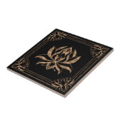 Lotus Flower Square ornament - zwart en goud Tegeltje (Zijkant)