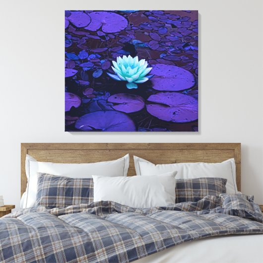 Lotus Flower Turquoise Paarse Vijver Zen Canvas Afdruk (Insitu (Slaapkamer))