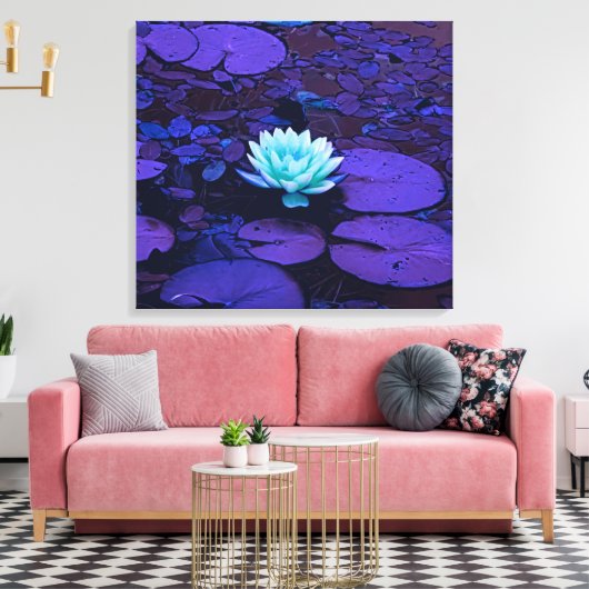 Lotus Flower Turquoise Paarse Vijver Zen Canvas Afdruk (Insitu (Woonkamer))