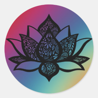 Lotus Flower w/ Colorful Background Round Sticker