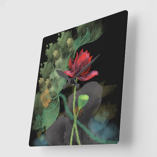 Lotus Flower Wall Clock  Vierkante Klok (Hoek)