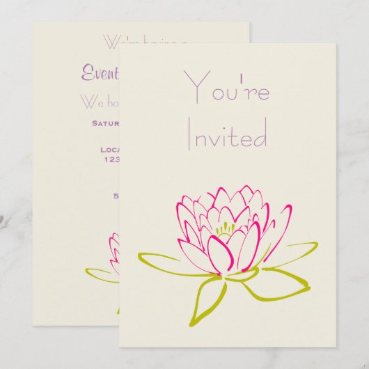 Lotus Flower / Water Lily Party Kaart (Voorkant / Achterkant)