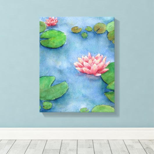Lotus flower watercolor painting canvas (Insitu (Houten vloer))