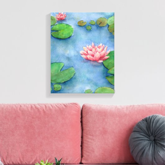 Lotus flower watercolor painting canvas (Insitu (Woonkamer))