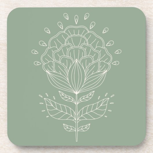 Lotus flower white line tekening bloemgroene steng bier onderzetter (Voorkant)