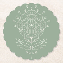 Lotus flower white line tekening bloemgroene steng kartonnen onderzetters