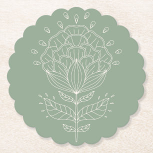 Lotus flower white line tekening bloemgroene steng kartonnen onderzetters