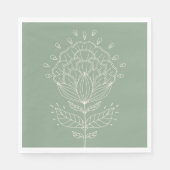 Lotus flower white line tekening bloemgroene steng servet (Voorkant)