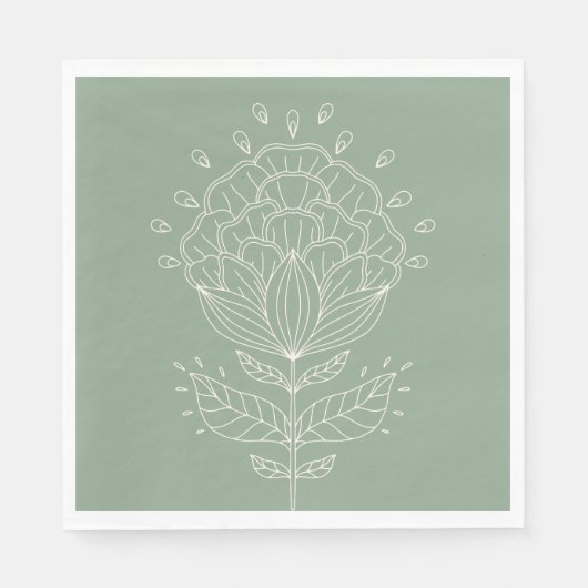Lotus flower white line tekening bloemgroene steng servet (Voorkant)