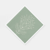 Lotus flower white line tekening bloemgroene steng servet (Hoek)