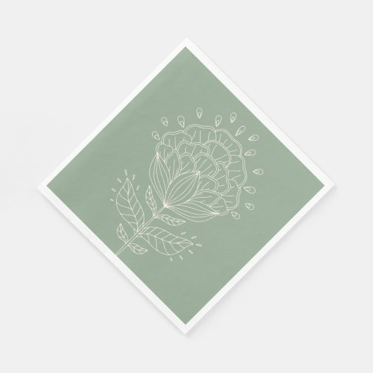 Lotus flower white line tekening bloemgroene steng servet (Hoek)