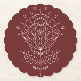 Lotus flower white line tekening floral burgundy b kartonnen onderzetters