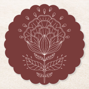 Lotus flower white line tekening floral burgundy b kartonnen onderzetters