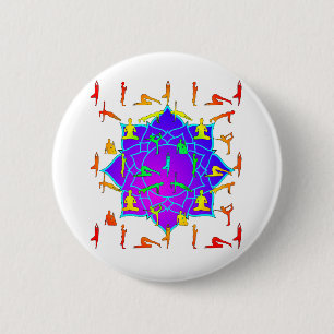 Lotus Flower with Yoga Poses Ronde Button 5,7 Cm