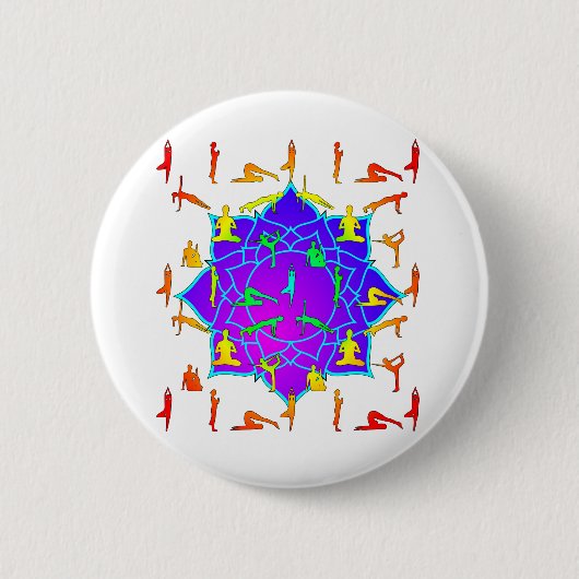 Lotus Flower with Yoga Poses Ronde Button 5,7 Cm (Voorkant)