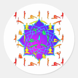 Lotus Flower with Yoga Poses Ronde Sticker