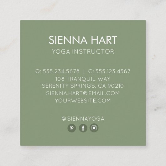 Lotus Flower Yoga Instructeur Sage Vierkante Visitekaartje (Achterkant)