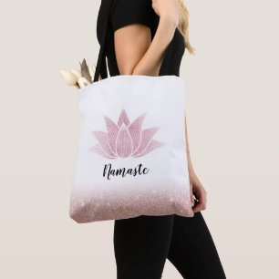 Lotus Flower Yoga Namaste Roos Gold Glitter Tote Bag