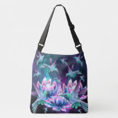 Lotus Flowers and Hummingbird in flight Crossbody Tas (Voorkant)
