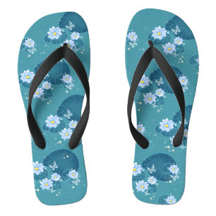 Lotus Flowers Pattern Botanical Garden Blauwgroen Teenslippers