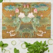 Lotus Flowers Pheasant Birds Asian Kitchen Towel Theedoek (Gevouwen)