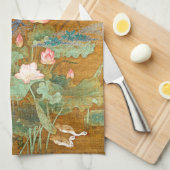 Lotus Flowers Pheasant Birds Asian Kitchen Towel Theedoek (Quarter Fold)