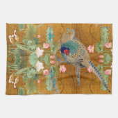 Lotus Flowers Pheasant Birds Asian Kitchen Towel Theedoek (Horizontaal)