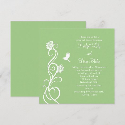 Lotus Flowers Rehearsal Dinner (groen) Kaart (Voorkant / Achterkant)