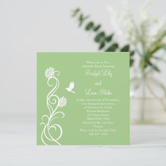 Lotus Flowers Rehearsal Dinner (groen) Kaart (Staand voorkant)