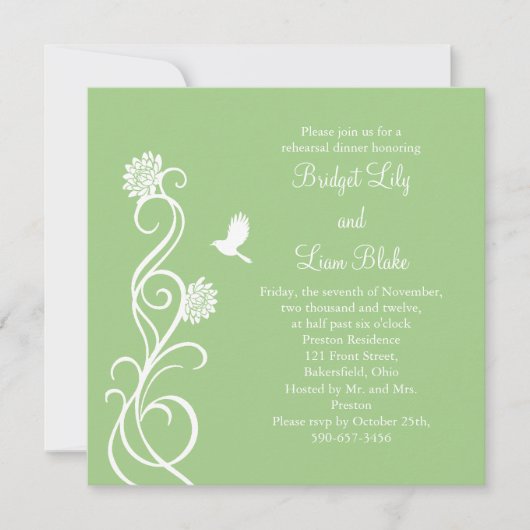 Lotus Flowers Rehearsal Dinner (groen) Kaart (Voorkant)