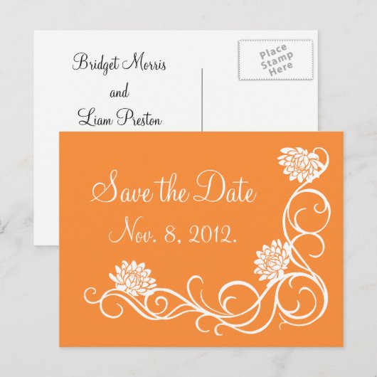 Lotus Flowers Save the Date Briefkaart-fel sinaasa Aankondigingskaart (Voorkant / Achterkant)