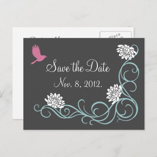 Lotus Flowers Save the Date Briefkaart (grijs) (Voorkant / Achterkant)