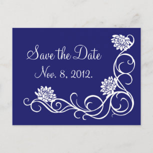 Lotus Flowers Save the Date Briefkaart (indigo)