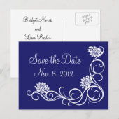Lotus Flowers Save the Date Briefkaart (indigo) (Voorkant / Achterkant)