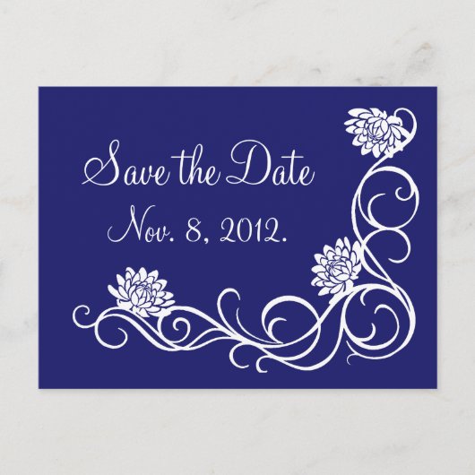 Lotus Flowers Save the Date Briefkaart (indigo) (Voorkant)