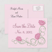 Lotus Flowers Save the Date Briefkaart (roze) (Voorkant / Achterkant)